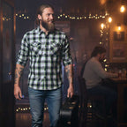 MMCC Men's Radioactive Black Gray Green Plaid Long Sleeve Flannel Shirt - Button-Up - MMC11602