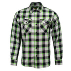 MMCC Radioactive Men's Black Gray Green Plaid Flannel Shirt - 100% Cotton Long Sleeve Button-Up - MMC11602