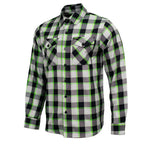 MMCC Radioactive Men's Black Gray Green Plaid Flannel Shirt - 100% Cotton Long Sleeve Button-Up - MMC11602