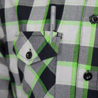MMCC Men's Radioactive Black Gray Green Plaid Long Sleeve Flannel Shirt - Button-Up - MMC11602