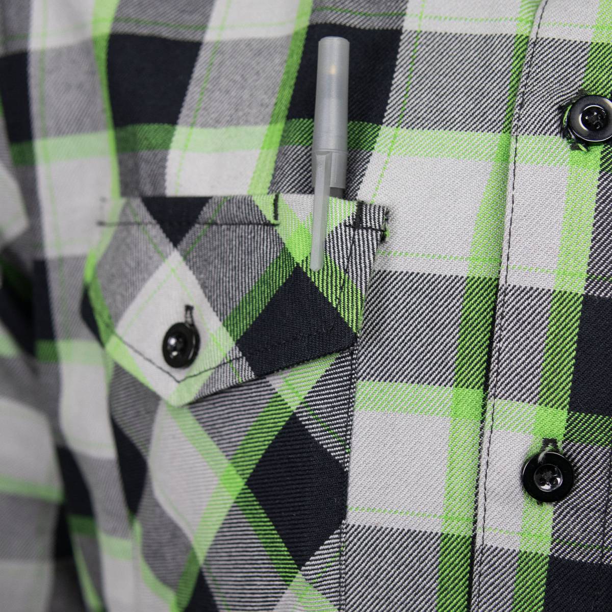 MMCC Men's Radioactive Black Gray Green Plaid Long Sleeve Flannel Shirt - Button-Up - MMC11602