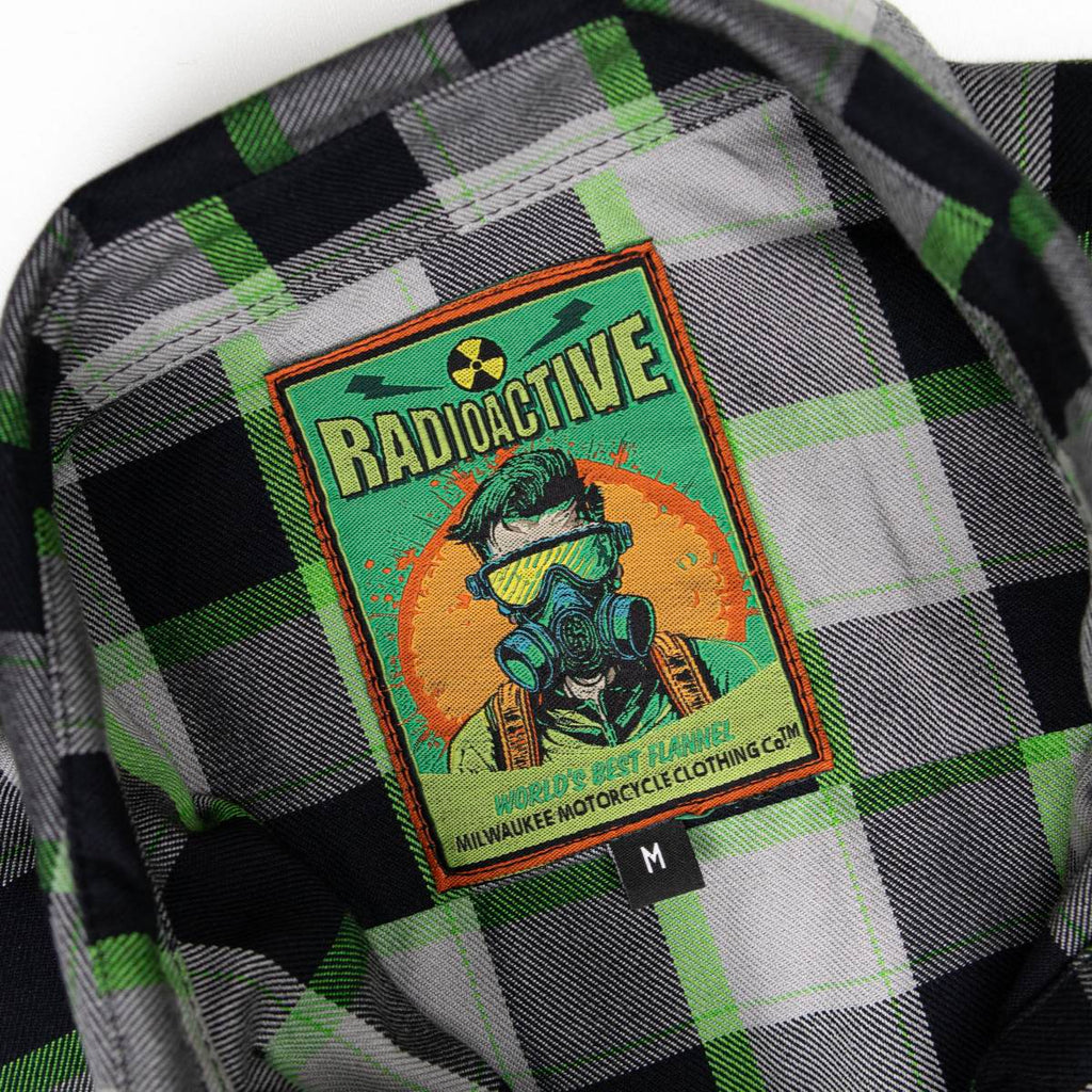 MMCC Men's Radioactive Black Gray Green Plaid Long Sleeve Flannel Shirt - Button-Up - MMC11602