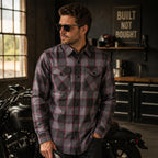 MMCC Men's The Shadow Grey Red Plaid Flannel Shirt - 100% Cotton with Microfiber Wipe Panel - MMC11603