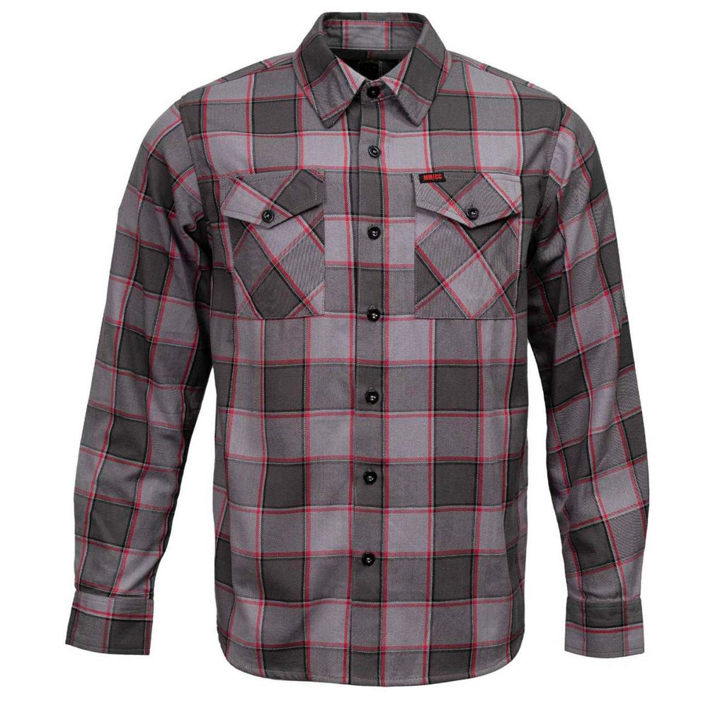 MMCC Men's The Shadow Grey Red Plaid Flannel Shirt - 100% Cotton with Microfiber Wipe Panel - MMC11603