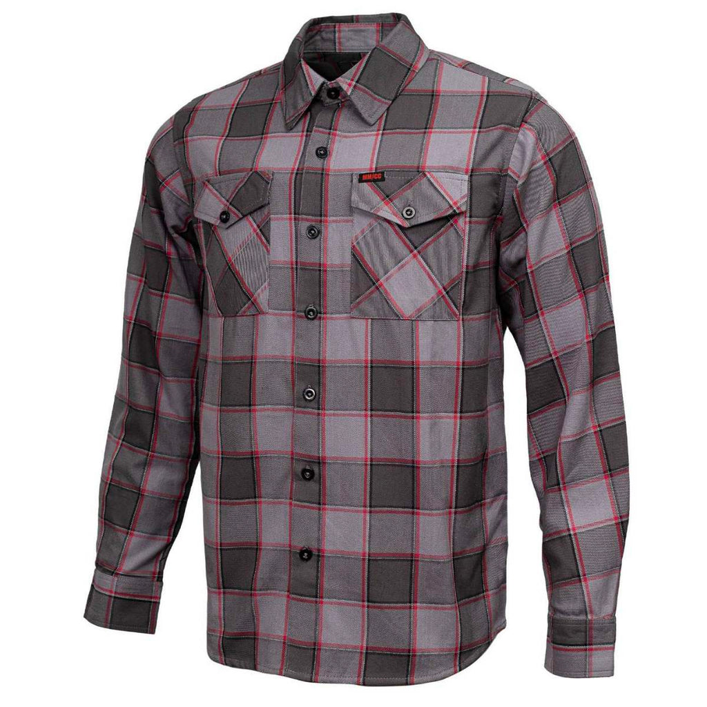 MMCC Men's The Shadow Grey Red Plaid Flannel Shirt - 100% Cotton with Microfiber Wipe Panel - MMC11603