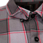 MMCC Men's The Shadow Grey Red Plaid Flannel Shirt - 100% Cotton with Microfiber Wipe Panel - MMC11603