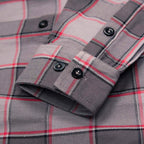 MMCC Men's The Shadow Grey Red Plaid Flannel Shirt - 100% Cotton with Microfiber Wipe Panel - MMC11603