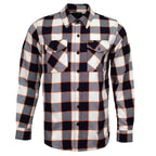 MMCC Men's Alpha Navy White Orange Plaid Flannel Shirt - 100% Cotton with Microfiber Wipe Panel - MMC11604