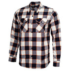 MMCC Men's Alpha Navy White Orange Plaid Flannel Shirt - 100% Cotton with Microfiber Wipe Panel - MMC11604