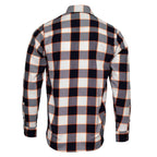 MMCC Men's Alpha Navy White Orange Plaid Flannel Shirt - 100% Cotton with Microfiber Wipe Panel - MMC11604
