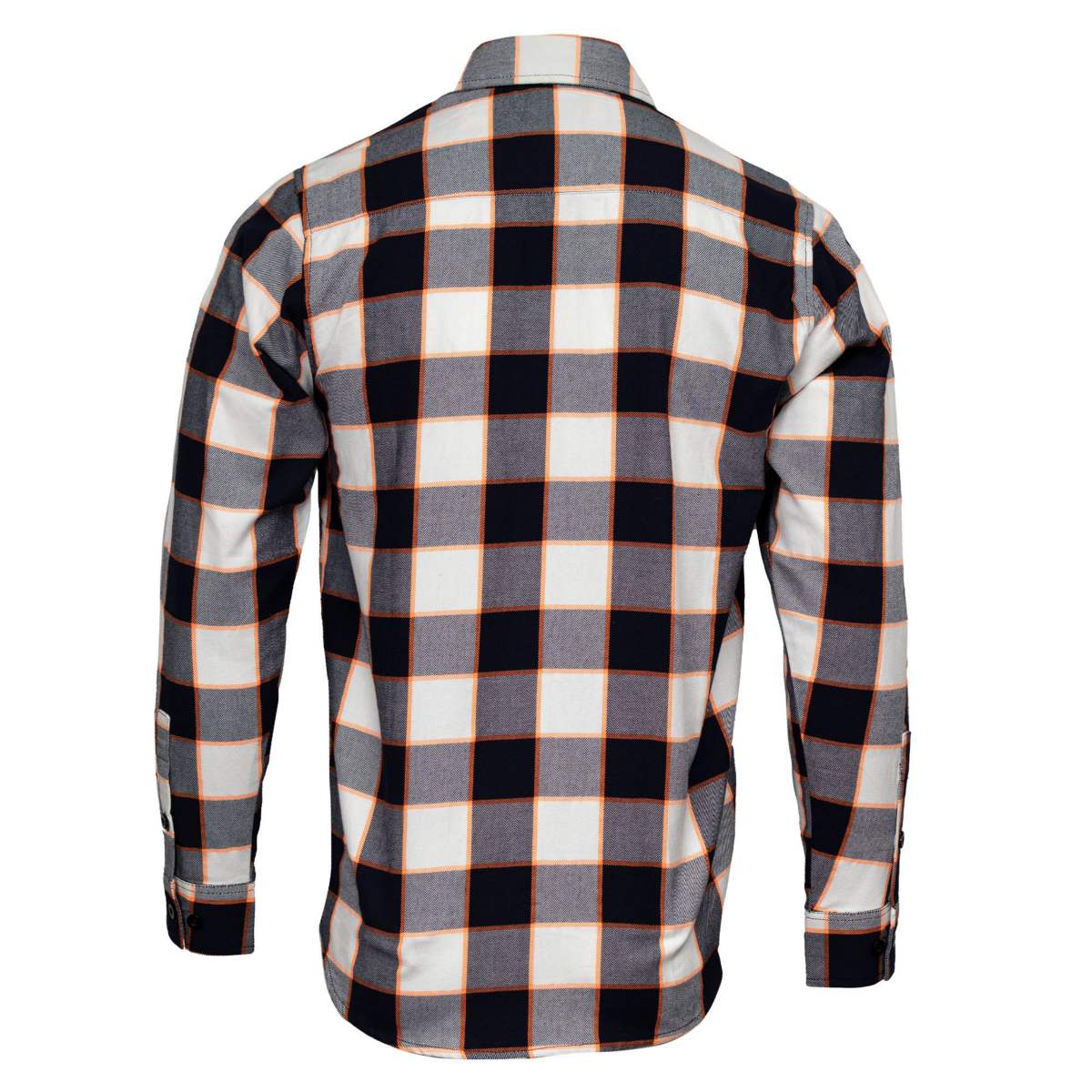 MMCC Men's Alpha Navy White Orange Plaid Flannel Shirt - 100% Cotton with Microfiber Wipe Panel - MMC11604