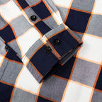 MMCC Men's Alpha Navy White Orange Plaid Flannel Shirt - 100% Cotton with Microfiber Wipe Panel - MMC11604