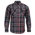 MMCC Men's Eclipse Grey Black Red Plaid Flannel Shirt - 100% Cotton with Microfiber Wipe Panel -MMC11605