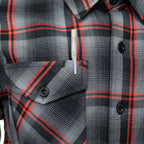 MMCC Men's Eclipse Grey Black Red Plaid Flannel Shirt - 100% Cotton with Microfiber Wipe Panel -MMC11605