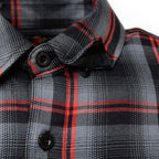 MMCC Men's Eclipse Grey Black Red Plaid Flannel Shirt - 100% Cotton with Microfiber Wipe Panel -MMC11605