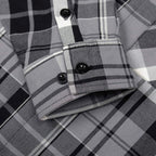 MMCC Men's Mastodon Grey Black White Plaid Flannel Shirt - 100% Cotton with Microfiber Wipe Panel - MMC11606