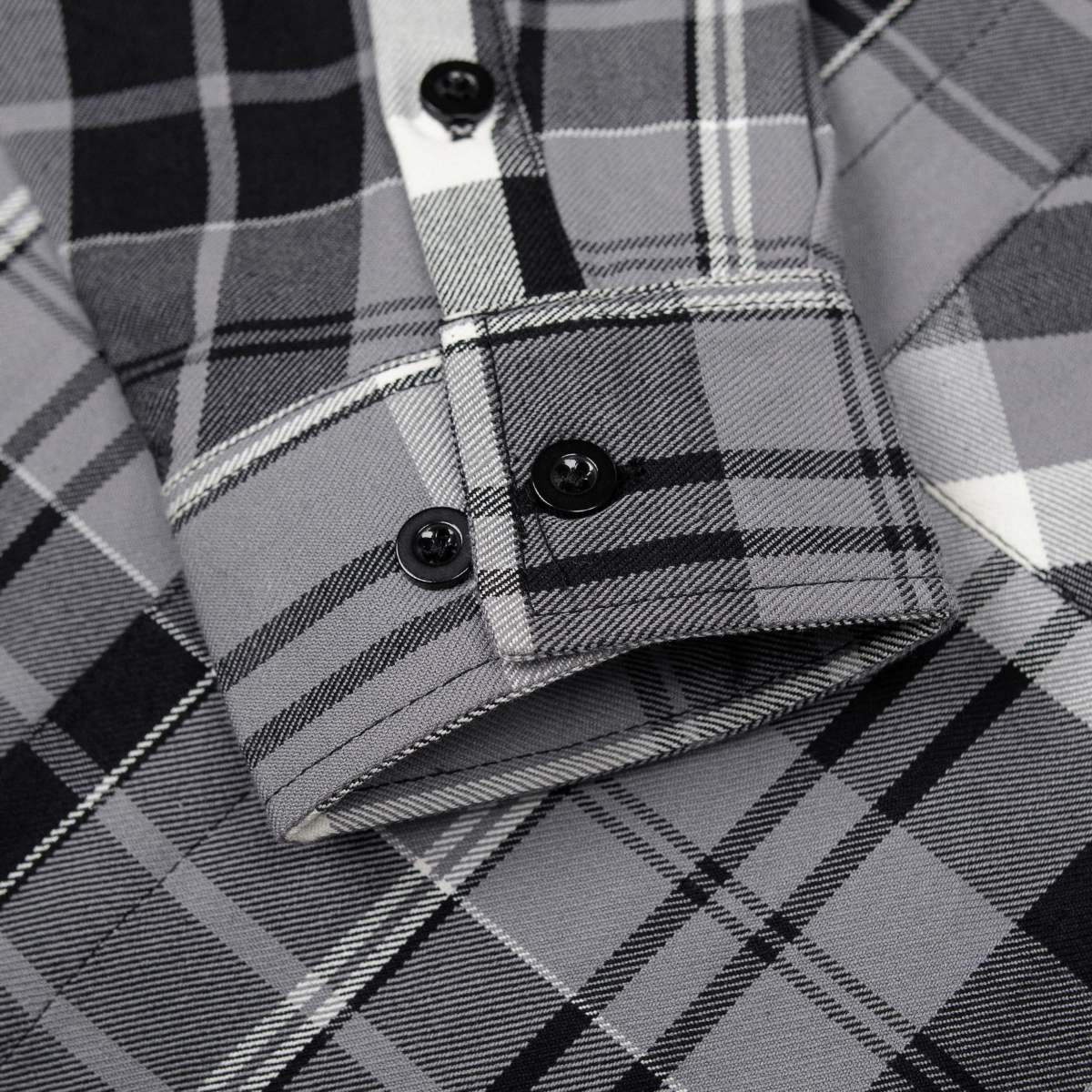 MMCC Men's Mastodon Grey Black White Plaid Flannel Shirt - 100% Cotton with Microfiber Wipe Panel - MMC11606