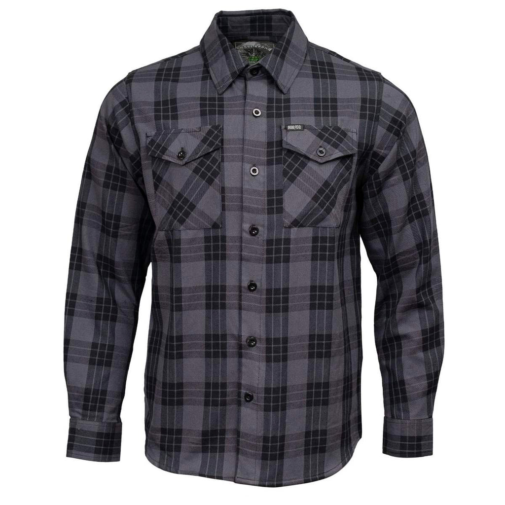 MMCC Men's Smoke Screen Grey Black Plaid Flannel Shirt - 100% Cotton with Microfiber Wipe Panel - MMC11607