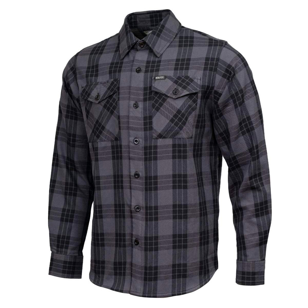 MMCC Men's Smoke Screen Grey Black Plaid Flannel Shirt - 100% Cotton with Microfiber Wipe Panel - MMC11607