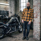 MMCC Deadbolt Men's Mustard Black White Plaid Flannel Shirt - 100% Cotton with Microfiber Wipe Panel - MMC11620