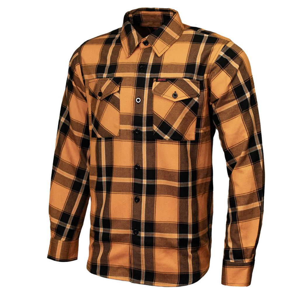 MMCC Deadbolt Men's Mustard Black White Plaid Flannel Shirt - 100% Cotton with Microfiber Wipe Panel - MMC11620