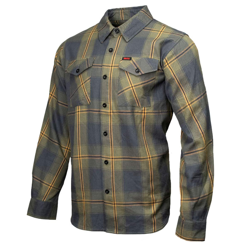 MMCC Garrison Men's Olive Gray Black Plaid Flannel Shirt - 100% Cotton Long Sleeve Button-Up - MMC11621