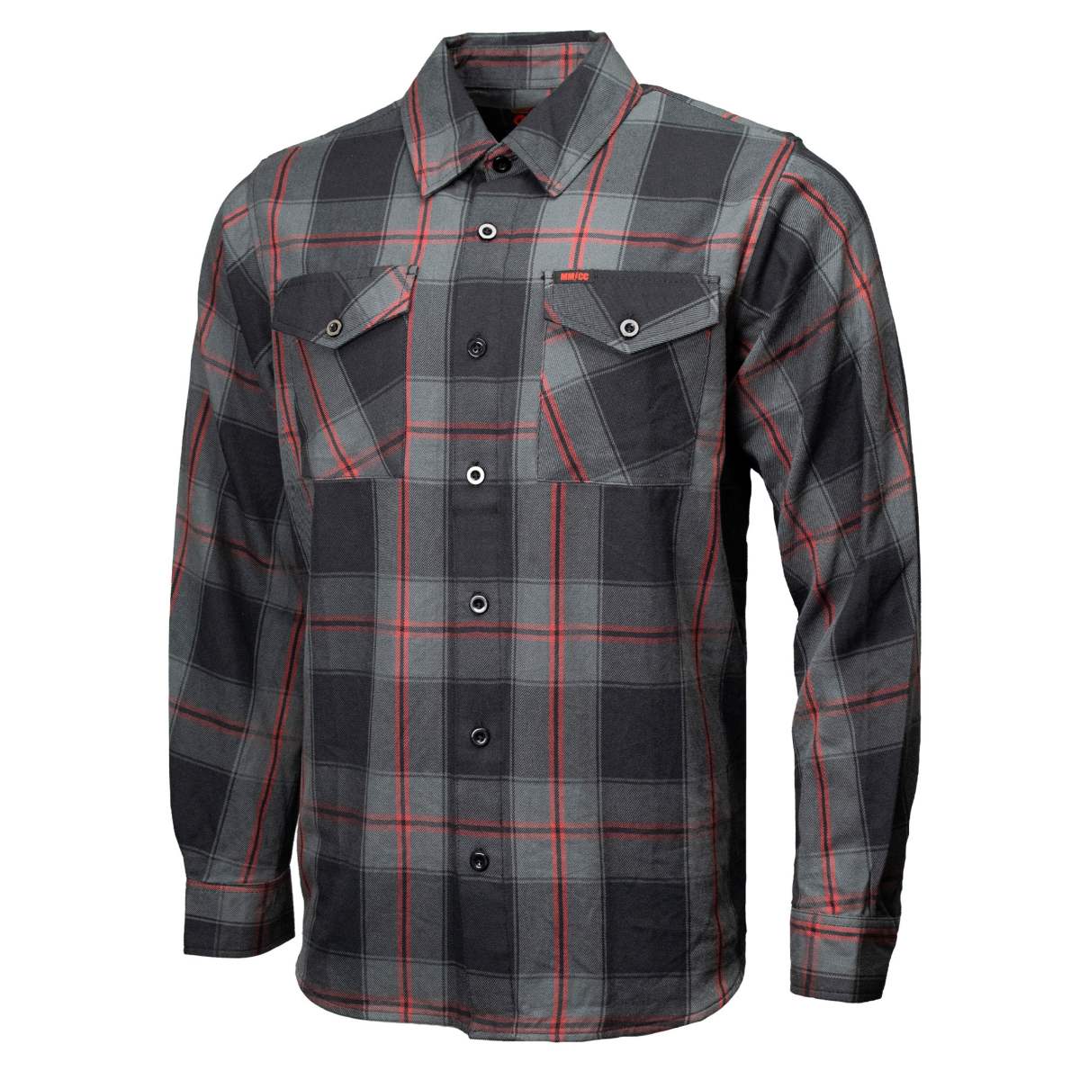MMCC Blackout Men's Black Gray Red Plaid Flannel Shirt - 100% Cotton Long Sleeve Button-Up - MMC11622