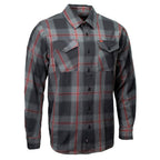 MMCC Blackout Men's Black Gray Red Plaid Flannel Shirt - 100% Cotton Long Sleeve Button-Up - MMC11622