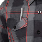 MMCC Blackout Men's Black Gray Red Plaid Flannel Shirt - 100% Cotton Long Sleeve Button-Up - MMC11622