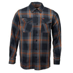 MMCC Burnline Men's Black Gray Orange Plaid Flannel Shirt - 100% Cotton Long Sleeve Button-Up - MMC11623