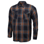 MMCC Burnline Men's Black Gray Orange Plaid Flannel Shirt - 100% Cotton Long Sleeve Button-Up - MMC11623