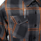 MMCC Burnline Men's Black Gray Orange Plaid Flannel Shirt - 100% Cotton Long Sleeve Button-Up - MMC11623