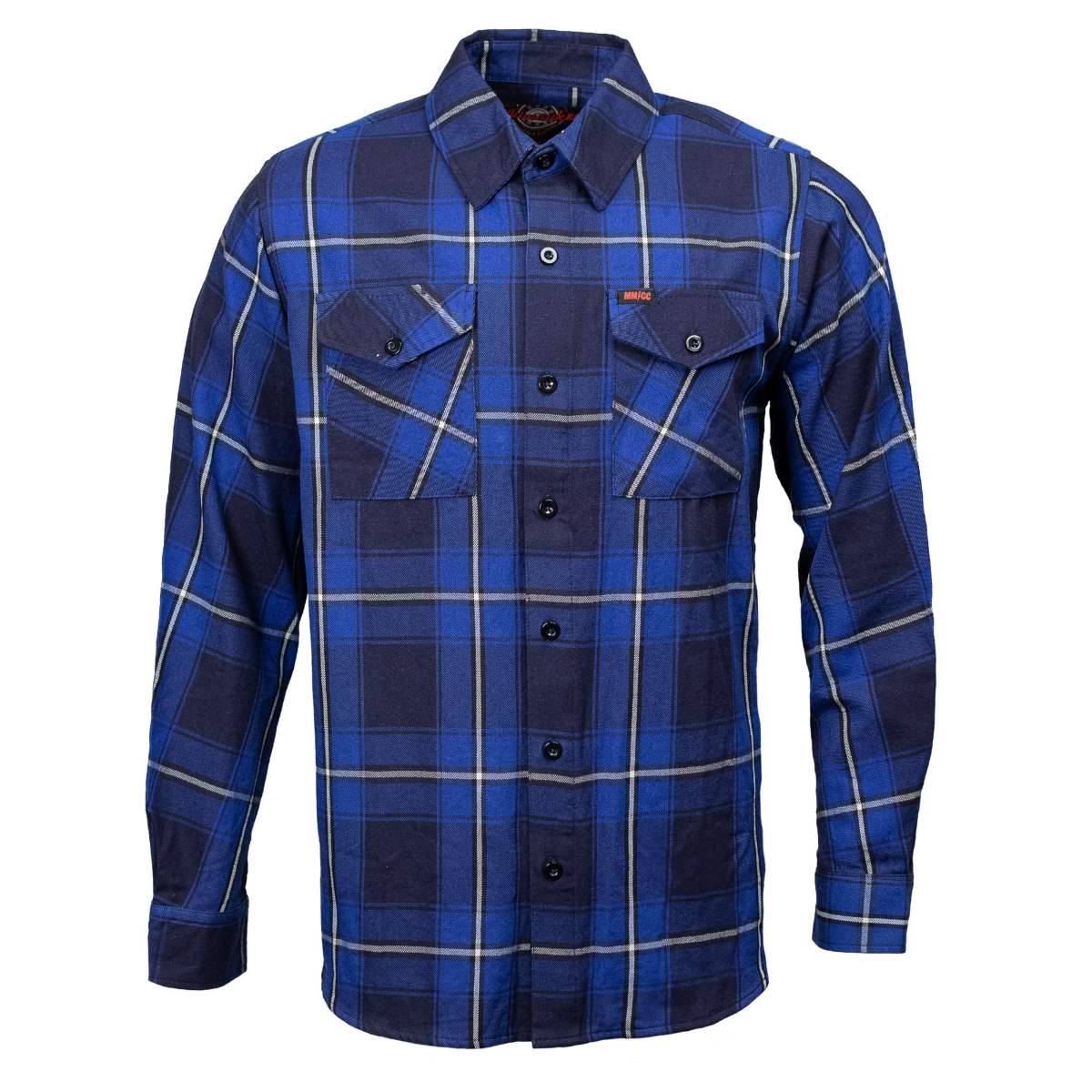 MMCC Blue Wire Men's Navy Blue White Plaid Flannel Shirt - 100% Cotton Long Sleeve Button-Up - MMC11624