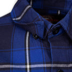 MMCC Blue Wire Men's Navy Blue White Plaid Flannel Shirt - 100% Cotton Long Sleeve Button-Up - MMC11624