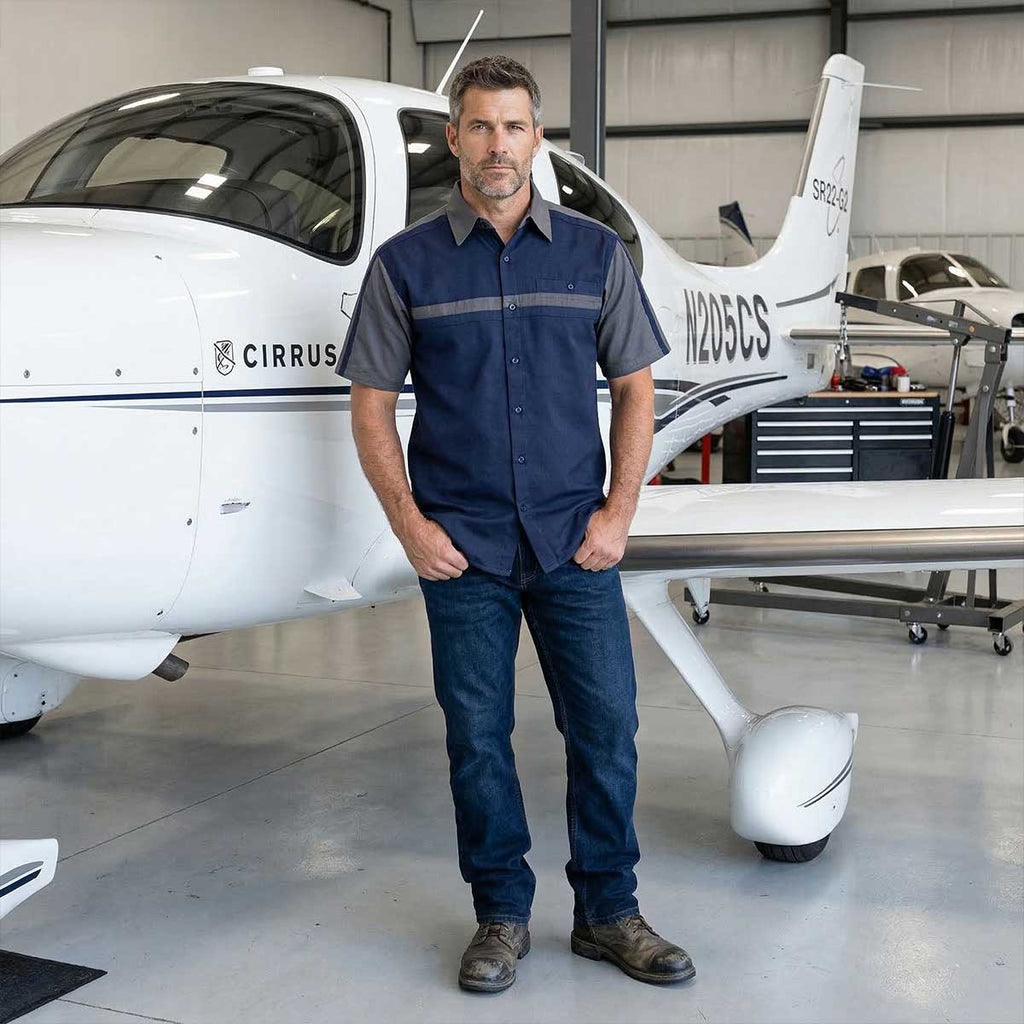 MMCC Men's Pit Line Mechanic Button Up Shirt - Dual Chest Pockets - Microfiber Panel - Rider Ready - MMC16027