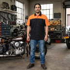 MMCC Men's Reveline Classic Mechanic Shirt - 100% Cotton - 2 Chest Zipper Pockets - Microfiber Panel