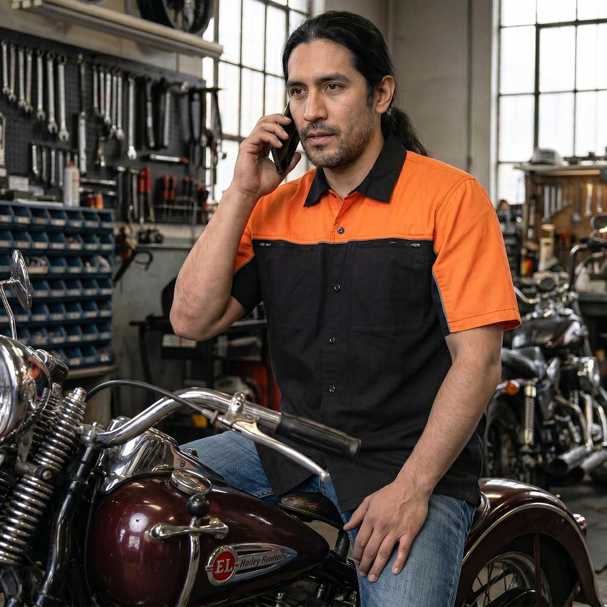 MMCC Men's Reveline Classic Mechanic Shirt - 100% Cotton - 2 Chest Zipper Pockets - Microfiber Panel