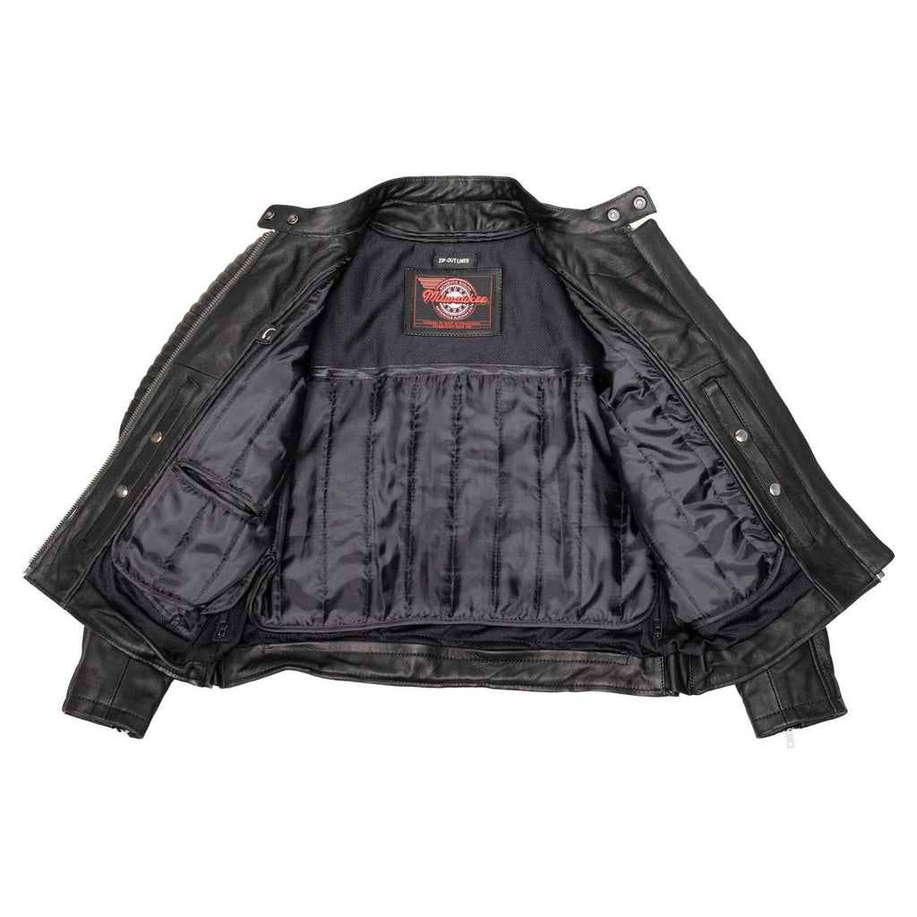 Milwaukee Motorcycle Clothing Co. Women's Foxy Scooter Style Black Premium Leather Jacket w/ Mandarin Collar MMC20000