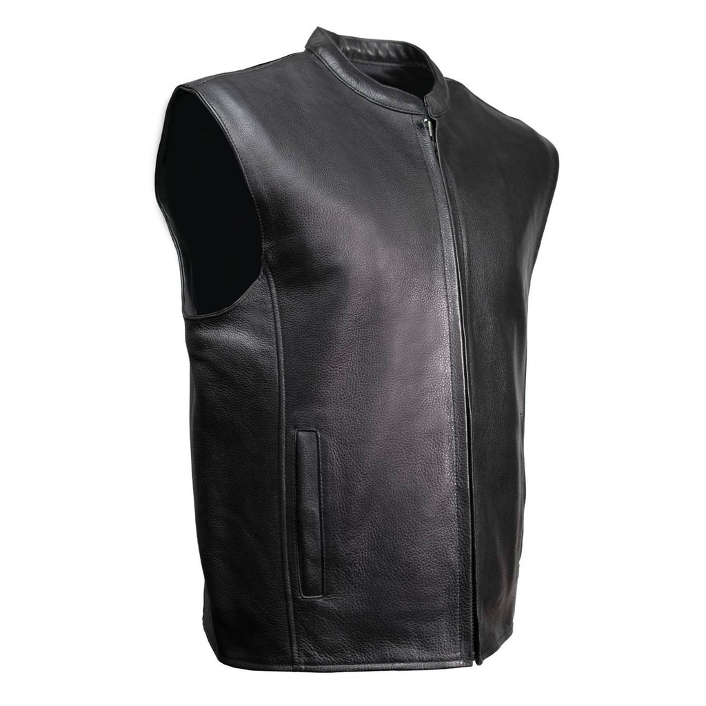 Milwaukee Motorcycle Clothing Co. Men's Rocker Black Leather Premium Club Style Riders Vest MMC30002