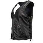 Milwaukee Motorcycle Clothing Co. Women's Jenni Black Premium Leather V-Neck Side Lace Vest MMC40001
