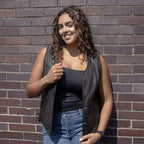 Milwaukee Motorcycle Clothing Co. Women's Born-Free Tall Sizes Black Leather Vest w/ V-Neck, Side Lace, Snap MMC40002