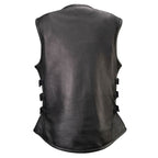 Milwaukee Motorcycle Clothing Co. Women's Gixxer Black Premium Leather Vest w/ Round Neck Side Buckle MMC40003
