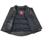 Milwaukee Motorcycle Clothing Co. Women's Gixxer Black Premium Leather Vest w/ Round Neck Side Buckle MMC40003