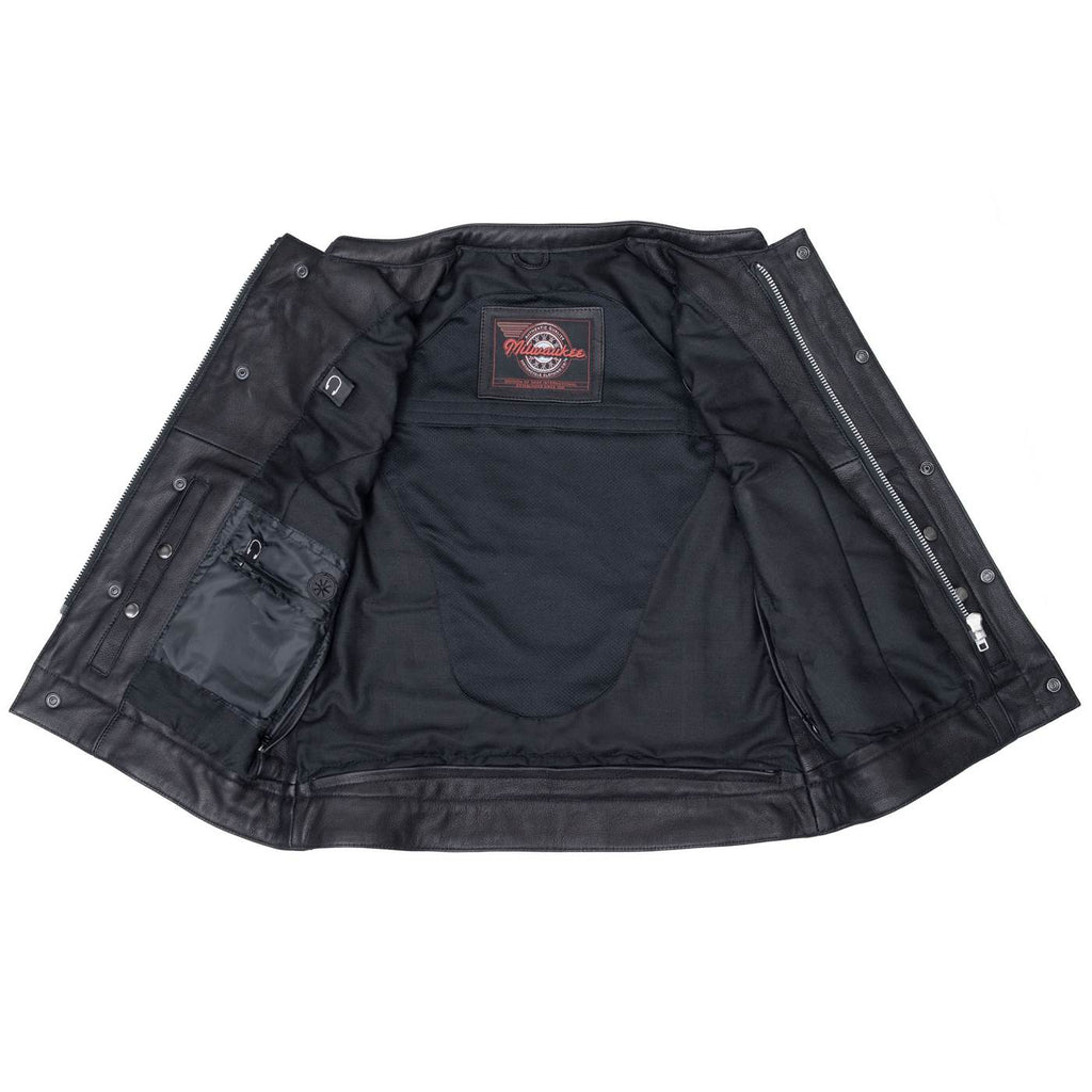 Milwaukee Motorcycle Clothing Co. Women's Girls-Club Black Leather Scooter Style Vest w/ Mandarin Collar MMC40005