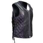 Milwaukee Motorcycle Clothing Co. Women’s Liberty Black and Purple Leather V-Neck Biker Vest w/ Side Lacing MMC40006