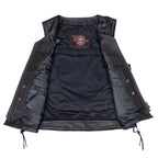 Milwaukee Motorcycle Clothing Co. Women’s Liberty Black and Purple Leather V-Neck Biker Vest w/ Side Lacing MMC40006