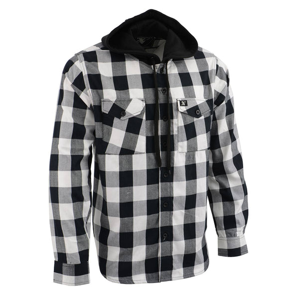 Milwaukee Leather Men s Flannel Plaid Shirt Black and White Long Sleeve Cotton Button Down with Hoodie MNG11629 Multi 4X Large