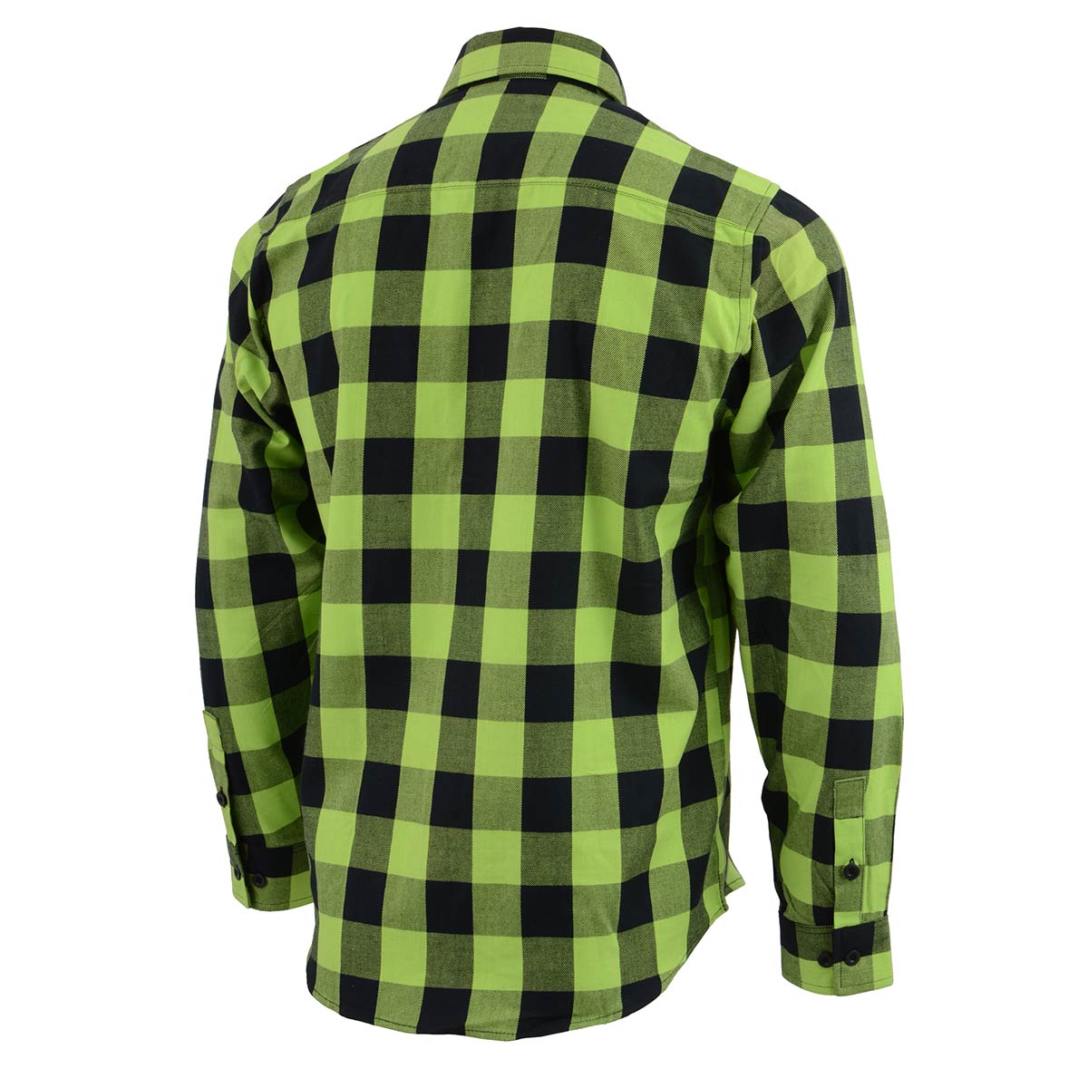 Milwaukee Leather Men's Flannel Plaid Shirt Black and Neon Green Long