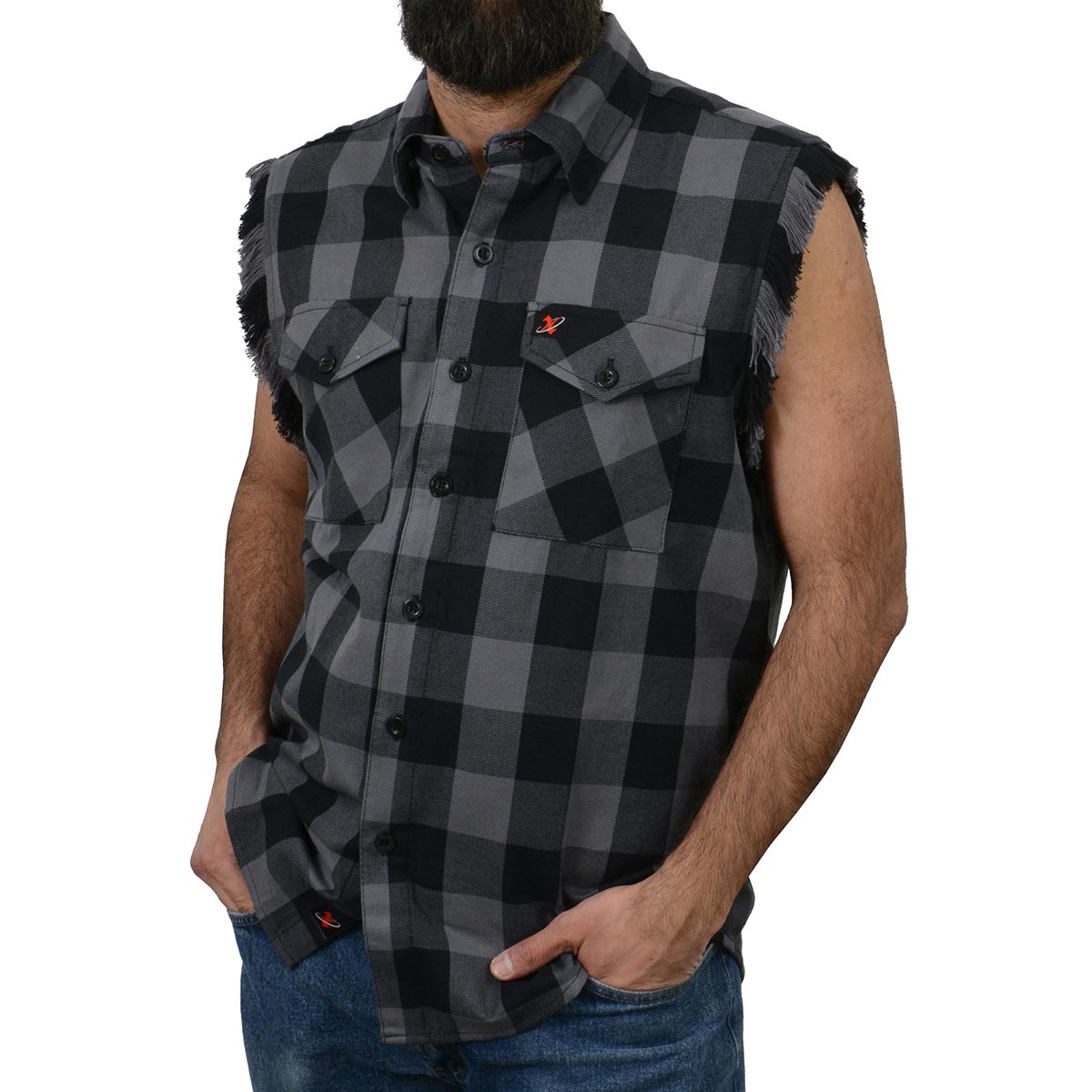 Milwaukee Leather MNG11689 Men’s Black and Red Cut Off Flannel Shirt