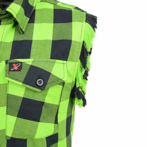 Milwaukee Leather MNG11691 Men's 'Checkered' Black and Green Cut Off Flannel Shirt